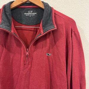 Vineyard Vines Mens 1/4 Zip Red/Crimson 100% Pima Cotton Pullover Sweater | Sz L